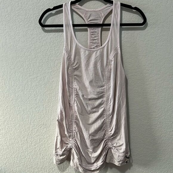 LULULEMON Just Wanna Run Tank, Pink/Grey Stripe, Size 6 - Picture 2 of 11